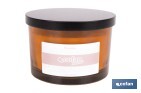 Vela aromática Cookie de 3 mechas | Cera de soja | Aroma a canela napolitana | Vaso de vidrio ámbar decorativo | Duración de combustión: 35 horas - Cofan