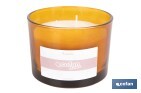 Vela aromática Cookie de 3 mechas | Cera de soja | Aroma a canela napolitana | Vaso de vidrio ámbar decorativo | Duración de combustión: 35 horas - Cofan