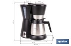 Cafetera eléctrica de goteo con jarra termo de 1,2 l | Potencia: 800 W, capacidad para 12 tazas | Filtro permanente - Cofan