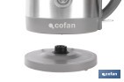 Hervidor eléctrico de agua con base inalámbrica y giratoria 360º | Capacidad de 1,7 litros | Potencia: 2200 W | Acabado en acero inoxidable | Con control Strix - Cofan
