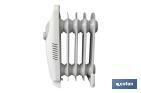 Mini radiador de aceite | Potencia: 450 W | Termostato regulable | Seguridad antiincendios | Color: blanco | Medidas: 26 x 13 x 41 cm - Cofan