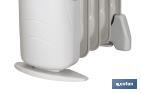 Mini radiador de aceite | Potencia: 450 W | Termostato regulable | Seguridad antiincendios | Color: blanco | Medidas: 26 x 13 x 41 cm - Cofan
