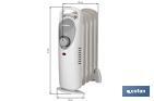 Mini radiador de aceite | Potencia: 450 W | Termostato regulable | Seguridad antiincendios | Color: blanco | Medidas: 26 x 13 x 41 cm - Cofan