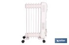 Radiador de aceite con termostato y ventilador | 1500 W + 400 W | 7 elementos | 3 niveles de potencia | Color blanco - Cofan