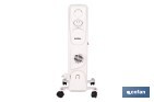 Radiador de aceite con termostato y ventilador | 1500 W + 400 W | 7 elementos | 3 niveles de potencia | Color blanco - Cofan