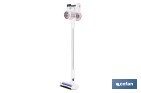 Aspiradora eléctrica sin cable con soporte a la pared | Potencia de succión: 180 AW | Potencia ciclónica: 32 kPa | 4 velocidades | Filtro HEPA lavable | Batería de litio 25,9 V | Color: blanco - Cofan