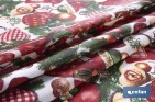 Rollo de mantel resinado antimanchas con adornos y ramas de abeto | Materiales: 75 % algodón y 25 % poliéster | Diseño navideño, fácil de limpiar - Cofan