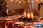 Rollo de mantel resinado antimanchas con adornos y ramas de abeto | Materiales: 75 % algodón y 25 % poliéster | Diseño navideño, fácil de limpiar - Cofan