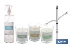Pack de 3 velas aromáticas, encendedor eléctrico y bruma textil | Velas con aromas a cedro, bambú y lino - Cofan