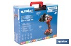 Taladro percutor y atornillador sin escobillas | 2 velocidades | Incluye maletín con batería Li-Ion de 20 voltios y 2.0 Ah + cargador - Cofan