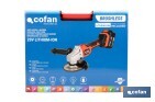 Amoladora a batería sin escobillas | Velocidad variable | Mango 3 posiciones | Incluye: batería de 20 V y 4.0 Ah, cargador y maletín con disco de corte, protector y mango auxiliar - Cofan