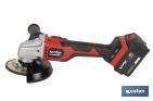 Amoladora a batería sin escobillas | Velocidad variable | Mango 3 posiciones | Incluye: batería de 20 V y 4.0 Ah, cargador y maletín con disco de corte, protector y mango auxiliar - Cofan