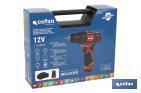 Taladro atornillador a batería | 19+ 1 posiciones de apriete | Batería Li-ion 12 V 2.0 Ah | Dos velocidades | Maletín incluido - Cofan