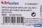 Prolongador de cable bipolar | Apto para enchufe de tipo espiga | Cable de 3 y 5 metros color blanco - Cofan