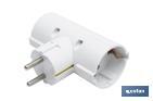 Two-way grounded Schuko socket adapter with 2 poles | White | 16A - 250V - Cofan