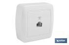 Surface mounted RJ11 telephone socket | Atlantis Model | White | 10A - 250V - Cofan