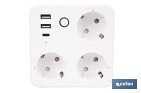 REGLETA INTELIGENTE WIFI CON 3 TOMAS + 2 PUERTOS USB + 1 PUERTO USB-C | CONECTIVIDAD WIFI Y BLUETOOTH | APLICACIÓN: SMART LIFE O TUYA | CONTROL REMOTO DE DISPOSITIVOS | COMPATIBLE CON ALEXA Y GOOGLE