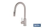 Grifo de cocina extensible giratorio 360° | Material: acero inoxidable 304 | Rociador con 2 funciones | Cartucho cerámico de Ø35 mm | Latiguillos de 50 cm - Cofan