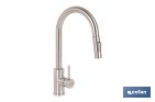 Grifo de cocina extensible giratorio 360° | Material: acero inoxidable 304 | Rociador con 2 funciones | Cartucho cerámico de Ø35 mm | Latiguillos de 50 cm - Cofan