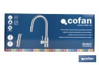 Grifo de cocina extensible giratorio 360° | Material: acero inoxidable 304 | Rociador con 2 funciones | Cartucho cerámico de Ø35 mm | Latiguillos de 50 cm - Cofan