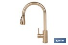 Grifo de cocina extensible dorado con 3 funciones y giro 360° | Material: acero inoxidable | Acabado cepillado | Cartucho cerámico Ø35 mm - Cofan