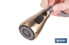Grifo de cocina extensible dorado con 3 funciones y giro 360° | Material: acero inoxidable | Acabado cepillado | Cartucho cerámico Ø35 mm - Cofan