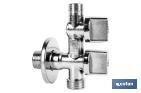 Angle Valve with Double Outlet | Size: 1/2" x 1/2" x 3/8" | Brass CW617N | Gas Inlet Thread - Cofan