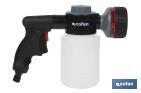 PISTOLA DE RIEGO CON 6 POSICIONES AJUSTABLES Y DEPÓSITO PARA DISPENSADOR DE JABÓN DE 500 ML