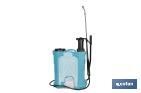 Pulverizador de espalda | Funcionamiento eléctrico y manual | Capacidad: 16 litros | Batería de Li-Ion 12 V | Lanza 60 cm | 4 boquillas | Correas acolchadas - Cofan