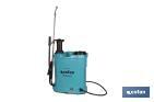 Pulverizador de espalda | Funcionamiento eléctrico y manual | Capacidad: 16 litros | Batería de Li-Ion 12 V | Lanza 60 cm | 4 boquillas | Correas acolchadas - Cofan