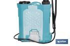 Pulverizador de espalda | Funcionamiento eléctrico y manual | Capacidad: 16 litros | Batería de Li-Ion 12 V | Lanza 60 cm | 4 boquillas | Correas acolchadas - Cofan