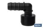 ELBOW CONNECTOR | MALE THREAD OF 1/2" OR 3/4" | BLACK | ESSENTIAL IRRIGATION ACCESSORY FOR DRIP IRRIGATION SYSTEM INSTALLATION