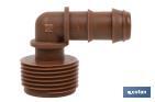 ELBOW CONNECTOR | MALE THREAD OF 1/2" OR 3/4" | BROWN | ESSENTIAL IRRIGATION ACCESSORY FOR DRIP IRRIGATION SYSTEM INSTALLATION