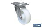 NYLON CASTOR WITH SWIVEL PLATE | WITH PLAIN MOUNTING PLATE | FOR LOADS UP TO 150KG AND DIAMETERS OF 80, 100 AND 125MM