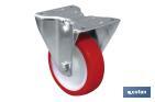 FIXED POLYURETHANE CASTOR | WITH PLAIN MOUNTING PLATE | FOR LOADS UP TO 150KG AND DIAMETERS OF 80, 100 AND 125MM
