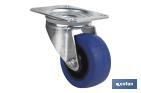 BLUE RUBBER CASTOR WITH SWIVEL PLATE | WITH ROLLER BEARING | FOR LOADS UP TO 150KG AND DIAMETERS OF 80, 100 AND 125MM
