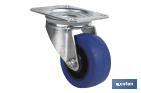 Blue rubber castor with swivel plate | With roller bearing | For loads up to 150kg and diameters of 80, 100 and 125mm - Cofan