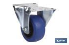 Fixed blue rubber castor | With roller bearing | For loads up to 150kg and diameters of 80, 100 and 125mm - Cofan