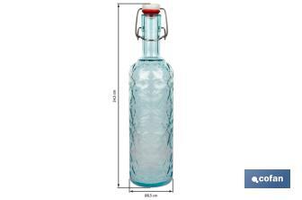 Botella de vidrio azul transparente con cierre de estribo | Capacidad de 1 litro - Cofan