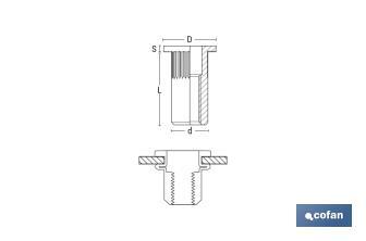 Tuercas Remachables Acero Cabeza Ancha Ranurada - Cofan