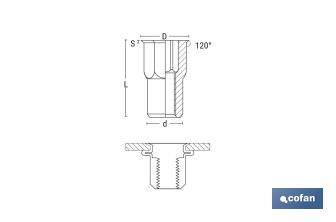 Tuercas remachables cilíndricas ranuradas con fondo abierto y cabeza ancha | Para espacios de acceso limitado | Gran variedad de medidas - Cofan