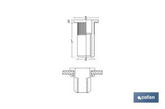 Tuercas Remachables Cilíndricas de Aluminio con Cabeza Reducida | Gran variedad de medidas - Cofan