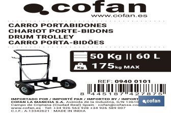 Carro portabidones de acero con ruedas antipinchazo | Cadena de seguridad | Alta resistencia y maniobrabilidad | Adecuado para bidones de 60 litros - Cofan