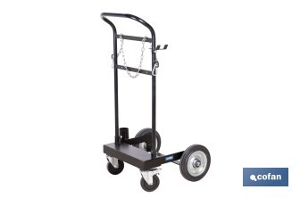 Carro portabidones de acero con ruedas antipinchazo | Cadena de seguridad | Alta resistencia y maniobrabilidad | Adecuado para bidones de 60 litros - Cofan