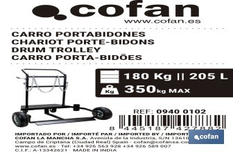 Carro portabidones de acero con ruedas antipinchazo | Cadena de seguridad | Alta resistencia y maniobrabilidad | Adecuado para bidones de 205 litros - Cofan