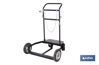 Carro portabidones de acero con ruedas antipinchazo | Cadena de seguridad | Alta resistencia y maniobrabilidad | Adecuado para bidones de 205 litros - Cofan