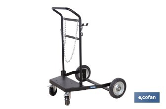 Carro portabidones de acero con ruedas antipinchazo | Cadena de seguridad | Alta resistencia y maniobrabilidad | Adecuado para bidones de 205 litros - Cofan