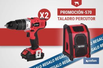 Pack de 2 taladros percutores a batería + altavoz Bluetooth de regalo | Herramientas de calidad - Cofan