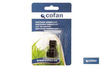 Female plastic tap adaptor | Suitable for garden hose | Female thread of 1", 1/2" or 3/4" - Cofan