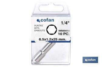 Adaptador de taladro 1/4" imantado para tornillos | Alojamiento del tornillo imantado | Medidas desde SW 5 hasta SW 13 mm - Cofan